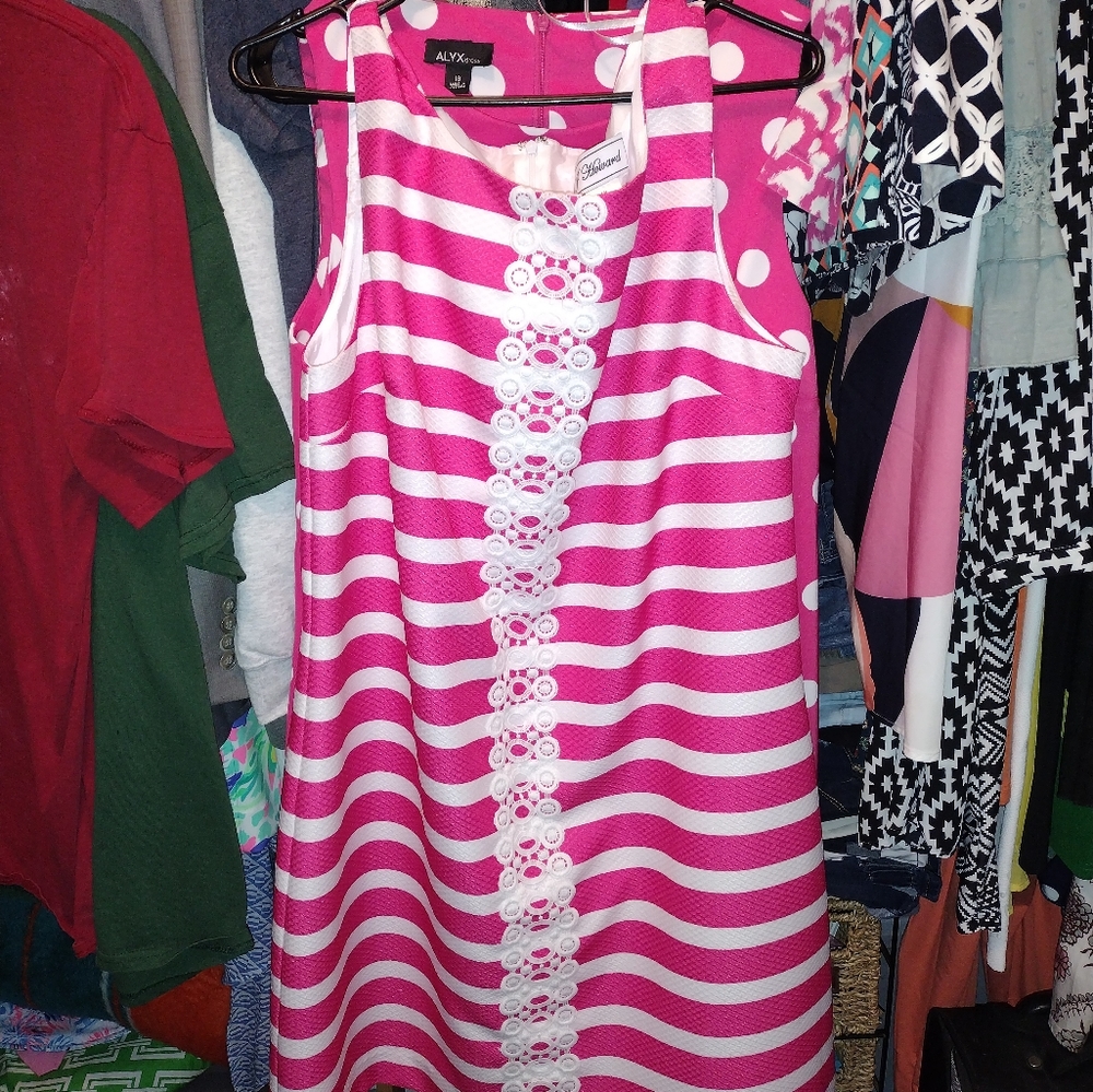 Pink and White Striped Midi Dress